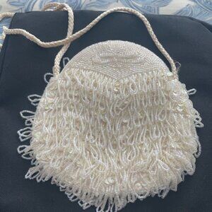 Vintage Ivory Beaded/Sequin Evening Purse
